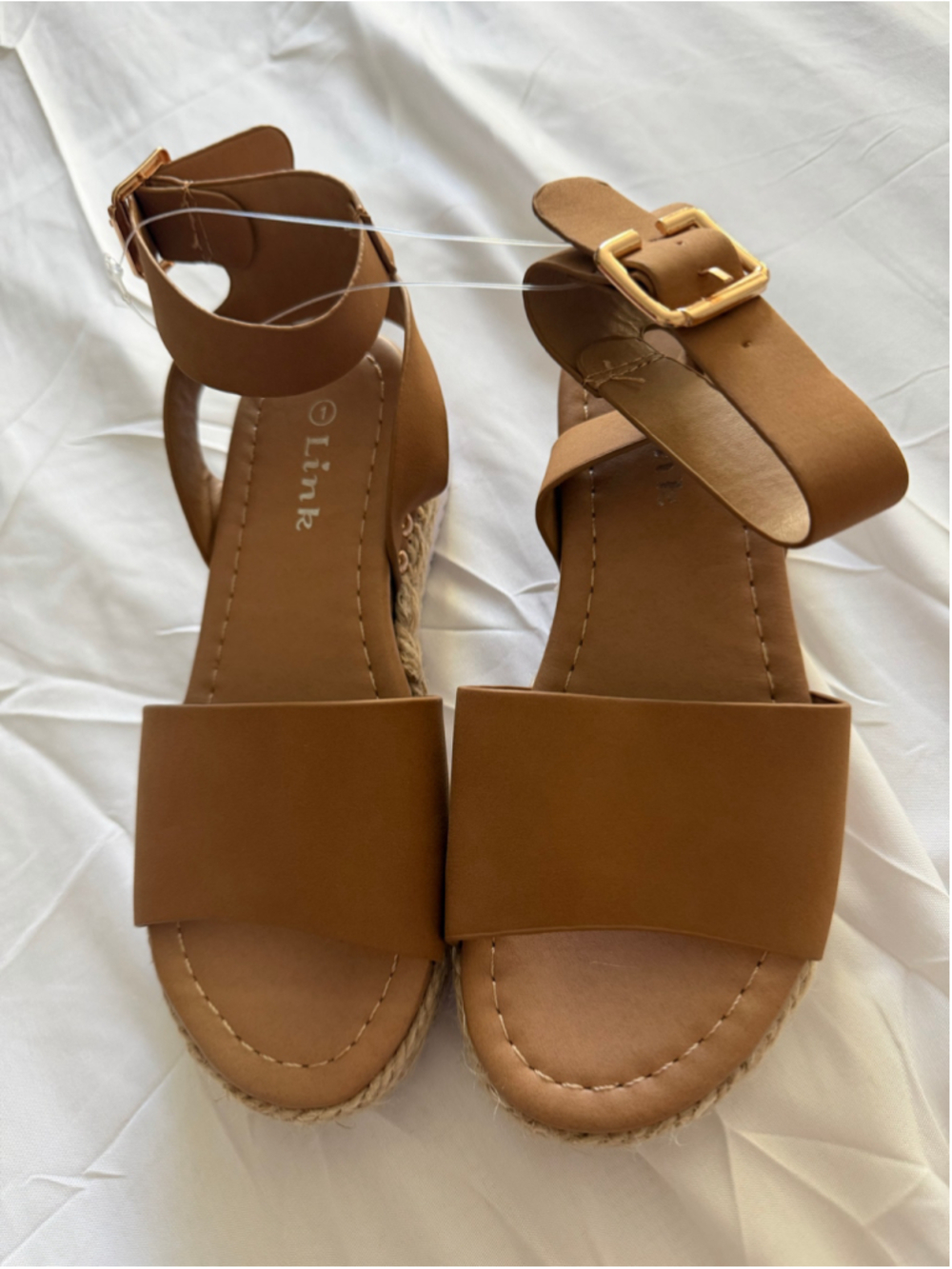 Link Tan Espadrille Sandals Size 7 Gold Buckle